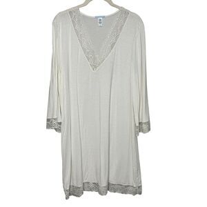 Eberjey Nightgown Womens Small Ivory Lace Trim V Neck 3/4 Sleeve Sleep Shirt